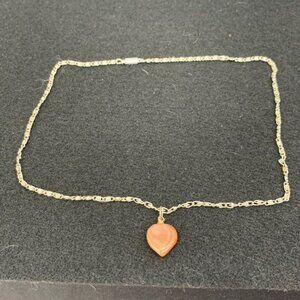 Silver-Toned Chain Necklace With Heart-Shaped Orange/ Pink Pendant